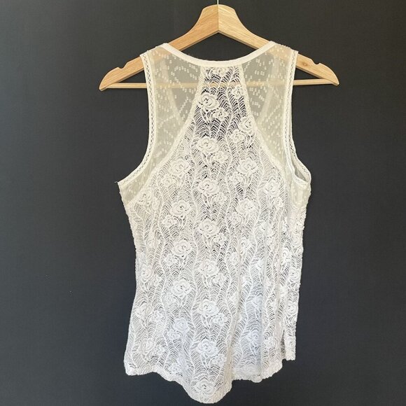Miss Me Womens White Lace Sleeveless Tank Top M sheer summer top casual floral - Picture 8 of 8